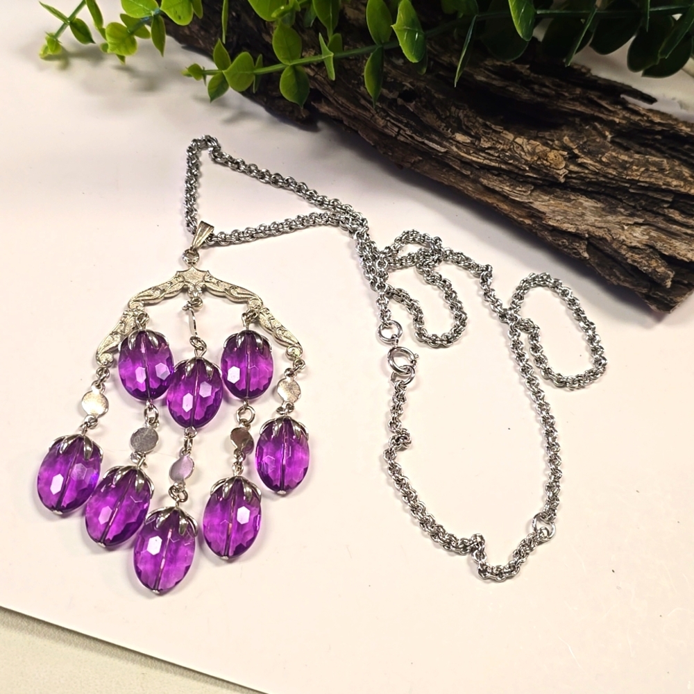 Sarah Coventry Purple Silver Necklace